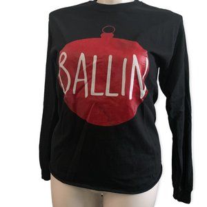 Men's Ballin' | Black & Red Ugly Christmas Sweater Long-Sleeve T-Shirt | Sz M